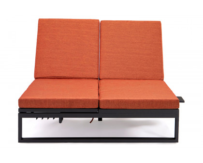 LeisureMod Chelsea Convertible Double Chaise Lounge Chair and Sofa with Cushions - Orange, Black