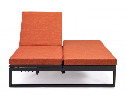 LeisureMod Chelsea Convertible Double Chaise Lounge Chair and Sofa with Cushions - Orange, Black