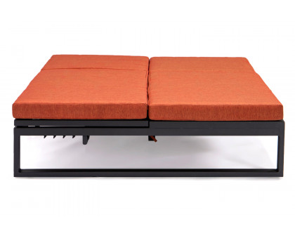 LeisureMod Chelsea Convertible Double Chaise Lounge Chair and Sofa with Cushions - Orange, Black