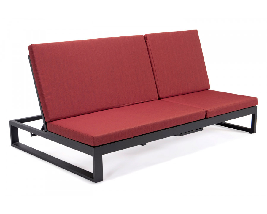 LeisureMod Chelsea Convertible Double Chaise Lounge Chair and Sofa with Cushions - Red, Black