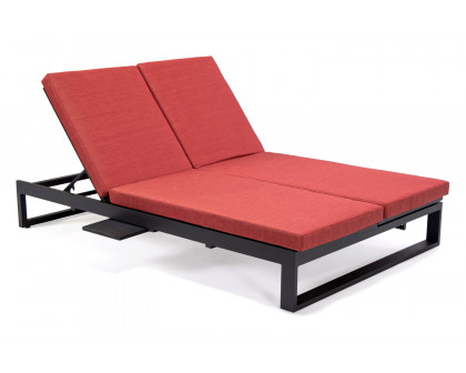 LeisureMod Chelsea Convertible Double Chaise Lounge Chair and Sofa with Cushions - Red, Black