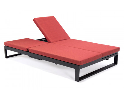 LeisureMod Chelsea Convertible Double Chaise Lounge Chair and Sofa with Cushions - Red, Black