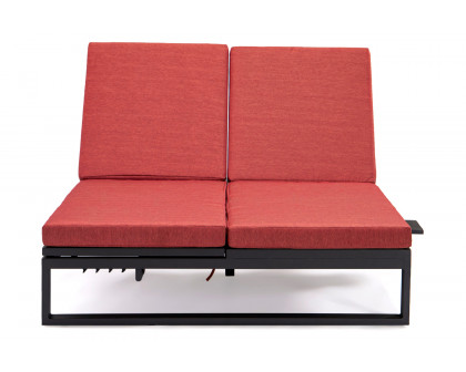 LeisureMod Chelsea Convertible Double Chaise Lounge Chair and Sofa with Cushions - Red, Black