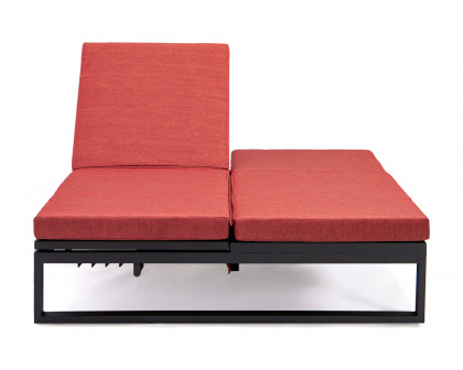 LeisureMod Chelsea Convertible Double Chaise Lounge Chair and Sofa with Cushions - Red, Black