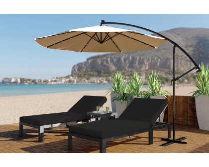 LeisureMod Chelsea Modern Outdoor Black Chaise Lounge with Side Table and Cushions (Set Of 2) - Black