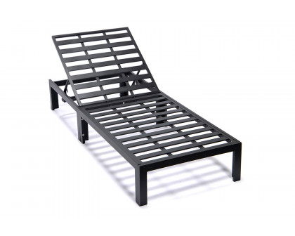 LeisureMod Chelsea Modern Outdoor Black Chaise Lounge Chair with Side Table and Cushions - Blue