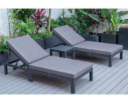 LeisureMod Chelsea Modern Outdoor Black Chaise Lounge with Side Table and Cushions (Set Of 2) - Blue