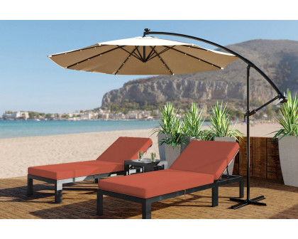 LeisureMod Chelsea Modern Outdoor Black Chaise Lounge Chair with Side Table and Cushions - Orange