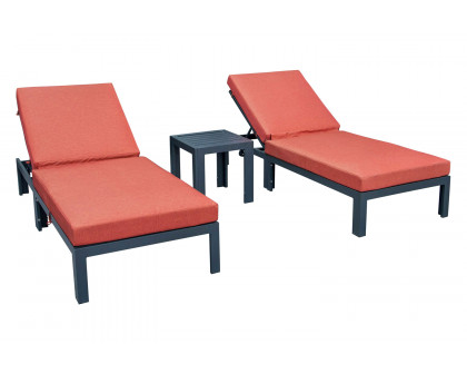 LeisureMod Chelsea Modern Outdoor Weathered Gray Chaise Lounge with Side Table and Cushions (Set Of 2)