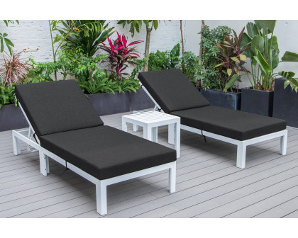 LeisureMod Chelsea Modern Outdoor White Chaise Lounge with Side Table and Cushions (Set Of 2) - Black