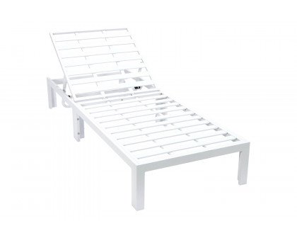 LeisureMod Chelsea Modern Outdoor White Chaise Lounge Chair with Side Table and Cushions - Light Gray