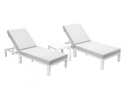 LeisureMod Chelsea Modern Outdoor Weathered Gray Chaise Lounge with Side Table and Cushions (Set Of 2)