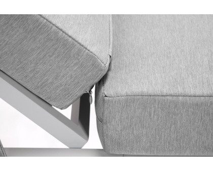 LeisureMod Chelsea Modern Outdoor White Chaise Lounge with Side Table and Cushions (Set Of 2) - Light Gray