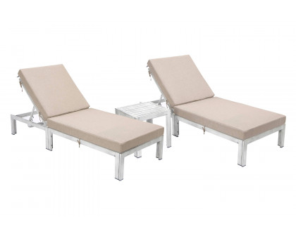 LeisureMod Chelsea Modern Outdoor Weathered Gray Chaise Lounge with Side Table and Cushions (Set Of 2)