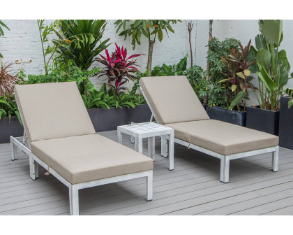 LeisureMod Chelsea Modern Outdoor Weathered Gray Chaise Lounge with Side Table and Cushions (Set Of 2) - Beige