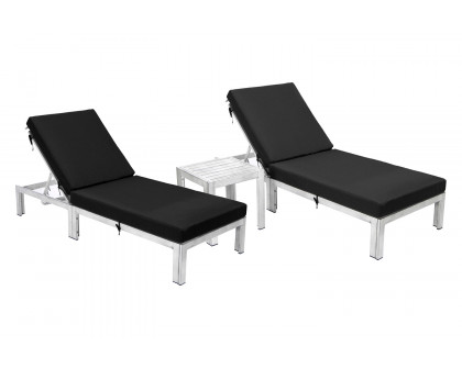 LeisureMod Chelsea Modern Outdoor Weathered Gray Chaise Lounge with Side Table and Cushions (Set Of 2)