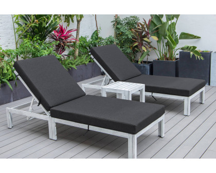 LeisureMod Chelsea Modern Outdoor Weathered Gray Chaise Lounge with Side Table and Cushions (Set Of 2) - Black