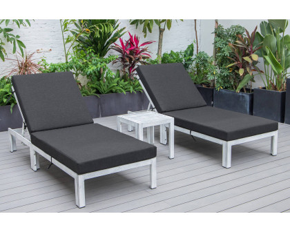 LeisureMod Chelsea Modern Outdoor Weathered Gray Chaise Lounge with Side Table and Cushions (Set Of 2) - Black