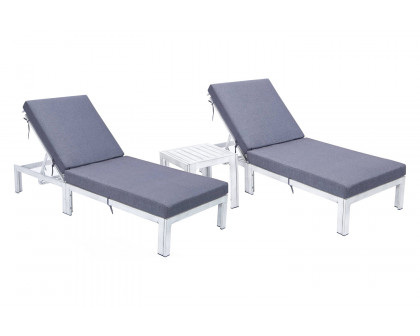 LeisureMod Chelsea Modern Outdoor Weathered Gray Chaise Lounge with Side Table and Cushions (Set Of 2)