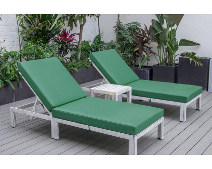 LeisureMod Chelsea Modern Outdoor Weathered Gray Chaise Lounge with Side Table and Cushions (Set Of 2) - Green