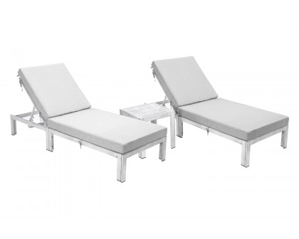 LeisureMod Chelsea Modern Outdoor Weathered Gray Chaise Lounge with Side Table and Cushions (Set Of 2)