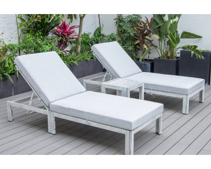 LeisureMod Chelsea Modern Outdoor Weathered Gray Chaise Lounge with Side Table and Cushions (Set Of 2) - Light Gray