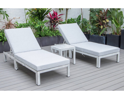 LeisureMod Chelsea Modern Outdoor Weathered Gray Chaise Lounge with Side Table and Cushions (Set Of 2) - Light Gray