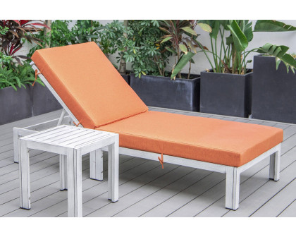 LeisureMod Chelsea Modern Outdoor Weathered Gray Chaise Lounge Chair with Side Table and Cushions - Orange