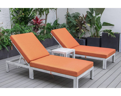 LeisureMod Chelsea Modern Outdoor Weathered Gray Chaise Lounge with Side Table and Cushions (Set Of 2) - Orange