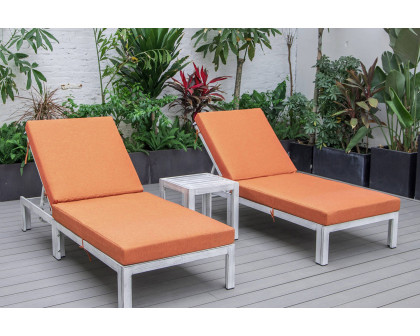 LeisureMod Chelsea Modern Outdoor Weathered Gray Chaise Lounge with Side Table and Cushions (Set Of 2) - Orange