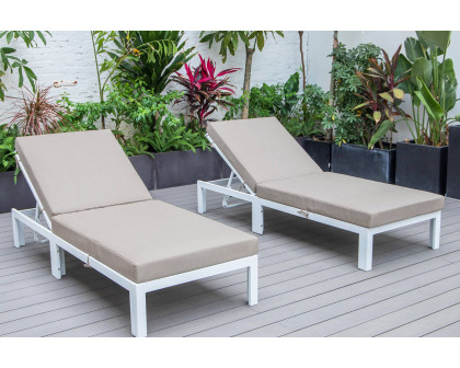 LeisureMod Chelsea Modern Outdoor White Chaise Lounge Chair with Cushions (Set Of 2) - Beige