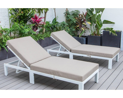 LeisureMod Chelsea Modern Outdoor White Chaise Lounge Chair with Cushions (Set Of 2) - Beige