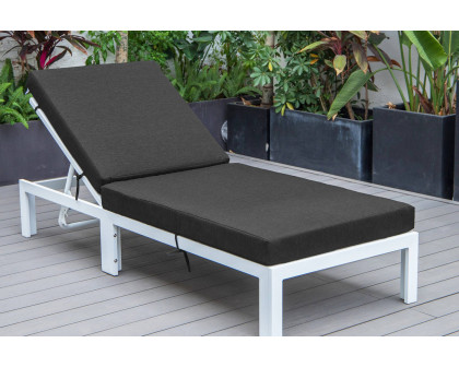 LeisureMod Chelsea Modern Outdoor White Chaise Lounge Chair with Cushions - Black