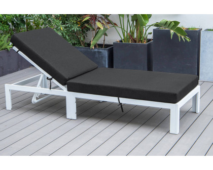 LeisureMod Chelsea Modern Outdoor White Chaise Lounge Chair with Cushions - Black