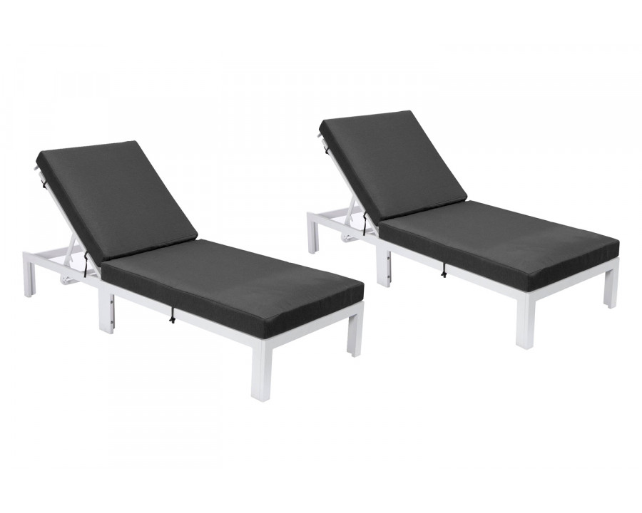 LeisureMod Chelsea Modern Outdoor White Chaise Lounge Chair with Cushions (Set Of 2) - Black