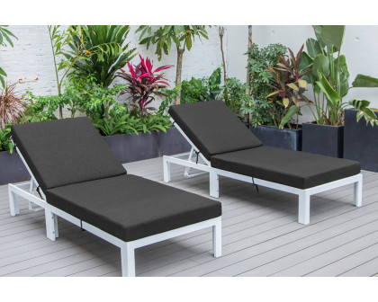 LeisureMod Chelsea Modern Outdoor White Chaise Lounge Chair with Cushions (Set Of 2) - Black