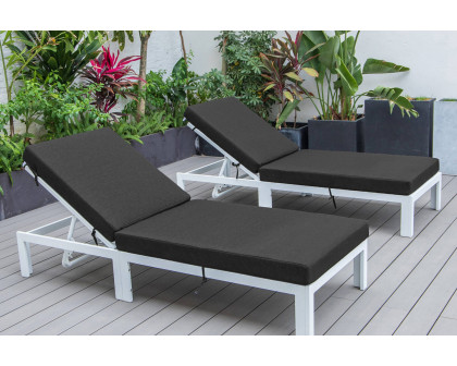 LeisureMod Chelsea Modern Outdoor White Chaise Lounge Chair with Cushions (Set Of 2) - Black