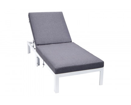 LeisureMod Chelsea Modern Outdoor Weathered Gray Chaise Lounge Chair with Cushions