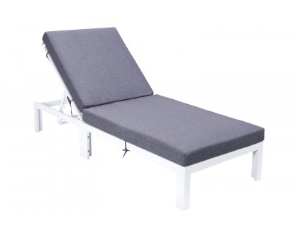 LeisureMod Chelsea Modern Outdoor White Chaise Lounge Chair with Cushions - Blue