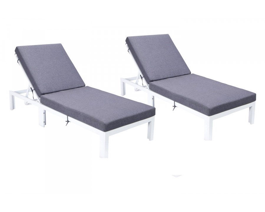 LeisureMod Chelsea Modern Outdoor White Chaise Lounge Chair with Cushions (Set Of 2) - Blue