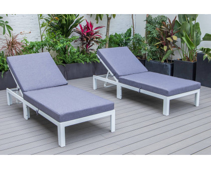 LeisureMod Chelsea Modern Outdoor White Chaise Lounge Chair with Cushions (Set Of 2) - Blue