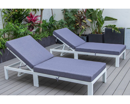 LeisureMod Chelsea Modern Outdoor White Chaise Lounge Chair with Cushions (Set Of 2) - Blue