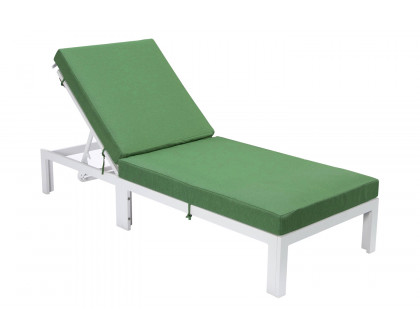 LeisureMod Chelsea Modern Outdoor White Chaise Lounge Chair with Cushions - Green