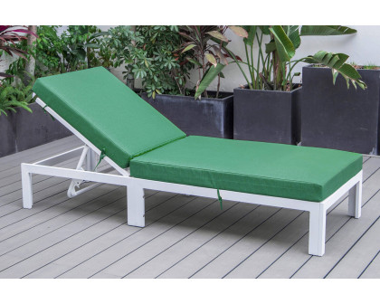 LeisureMod Chelsea Modern Outdoor White Chaise Lounge Chair with Cushions - Green