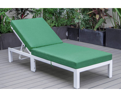 LeisureMod Chelsea Modern Outdoor White Chaise Lounge Chair with Cushions - Green