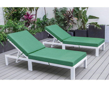 LeisureMod Chelsea Modern Outdoor White Chaise Lounge Chair with Cushions (Set Of 2) - Green