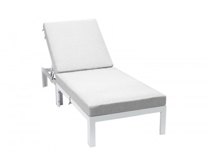 LeisureMod Chelsea Modern Outdoor Weathered Gray Chaise Lounge Chair with Cushions