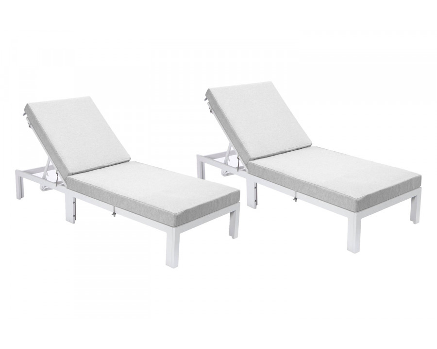 LeisureMod Chelsea Modern Outdoor Weathered Gray Chaise Lounge Chair with Cushions (Set Of 2)