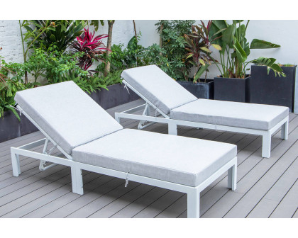 LeisureMod Chelsea Modern Outdoor Weathered Gray Chaise Lounge Chair with Cushions (Set Of 2)