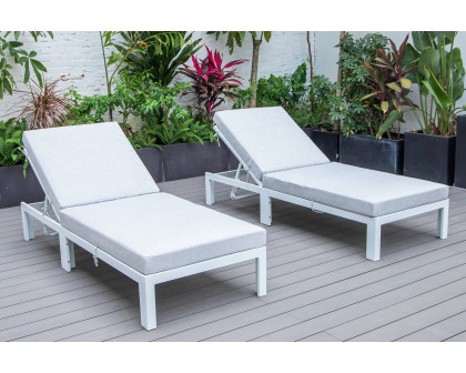 LeisureMod Chelsea Modern Outdoor White Chaise Lounge Chair with Cushions (Set Of 2) - Light Gray